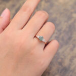 Hexagon Cut Moss Agate & Moissanite Engagement Ring for Women Rose Gold