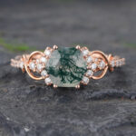 Hexagon Cut Moss Agate Infinity Engagement Ring Rose Gold Promise Ring