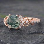 Hexagon Cut Moss Agate Infinity Engagement Ring Rose Gold Promise Ring