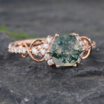 Hexagon Cut Moss Agate Infinity Engagement Ring Rose Gold Promise Ring