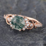 Hexagon Cut Moss Agate Infinity Engagement Ring Rose Gold Promise Ring
