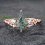 Gold Diamond Cluster Ring Gold Moss Agate Engagement Ring