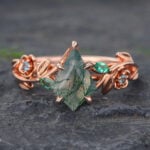 Vintage Rose Gold Ring Nature-Inspired Rings Engagement Moss Agate