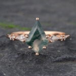 Kite Cut Moss Agate & Diamond Engagement Ring Anniversary Promise Ring for Women