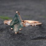 Kite Cut Moss Agate & Diamond Engagement Ring Anniversary Promise Ring for Women