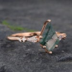 Kite Cut Moss Agate & Diamond Engagement Ring Anniversary Promise Ring for Women