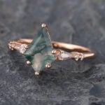 Kite Cut Moss Agate & Diamond Engagement Ring Anniversary Promise Ring for Women