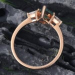 Kite Cut Moss Agate & Diamond Engagement Ring Rose Gold Three Stones Ring