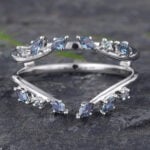 14K White Gold Alexandrite Double Wedding Band Leaf Design Enhancer