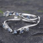 14K White Gold Alexandrite Double Wedding Band Leaf Design Enhancer