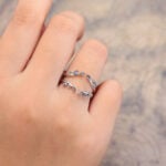 14K White Gold Alexandrite Double Wedding Band Leaf Design Enhancer
