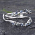 14K White Gold Alexandrite Double Wedding Band Leaf Design Enhancer