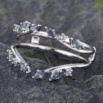 14K White Gold Alexandrite Double Wedding Band Leaf Design Enhancer