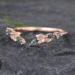 Rose Gold Moss Agate Open Curved Wedding Band Leaf Design Stacking Ring