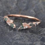 Rose Gold Moss Agate Open Curved Wedding Band Leaf Design Stacking Ring
