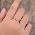 Rose Gold Moss Agate Open Curved Wedding Band Leaf Design Stacking Ring