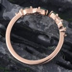 Rose Gold Moss Agate Open Curved Wedding Band Leaf Design Stacking Ring