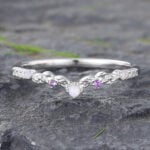 Opal & Amethyst Curved Wedding Band 14K White Gold Nature Inspired Ring