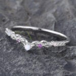 Opal & Amethyst Curved Wedding Band 14K White Gold Nature Inspired Ring