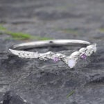 Opal & Amethyst Curved Wedding Band 14K White Gold Nature Inspired Ring