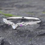 Opal & Amethyst Curved Wedding Band 14K White Gold Nature Inspired Ring
