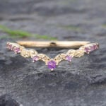 Leaf Design Yellow Gold Amethyst Wedding Band