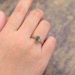 Round Cut Moss Agate Engagement Ring Nature Inspired Rose Gold Ring