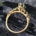 18K Yellow Gold Moss Agate Engagement Ring Nature Inspired Ring