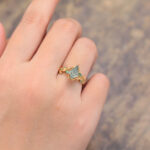 18K Yellow Gold Moss Agate Engagement Ring Nature Inspired Ring