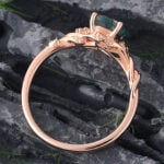 Round Cut Moss Agate Rose Gold Ring Leaf & Vine Nature Inspired Ring