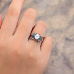 Vintage Moissanite Bridal Ring Set White Gold Teal Sapphire & Alexandrite Ring Set
