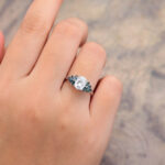 Moissanite & Teal Sapphire Cluster Engagement Ring 14K White Gold