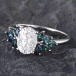 Moissanite & Teal Sapphire Cluster Engagement Ring 14K White Gold