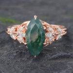 Marquise Engagement Ring Rose Gold Agate Green Moss