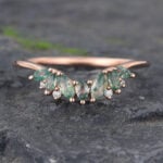 Marquise Anniversary Ring Moss Agate Gold Curved Wedding Band