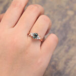 Hexagon Cut Moss Agate Cluster Engagement Ring Rose Gold Nature Inspired Ring