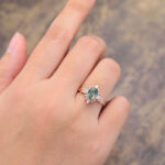 Rose Gold Oval Cut Moss Agate Halo Engagement Ring Art Deco Ring