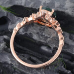 Rose Gold Oval Cut Moss Agate Halo Engagement Ring Art Deco Ring