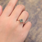 Leafy Princess Cut Moss Agate Engagement Ring Rose Gold Anniversary Promise Ring