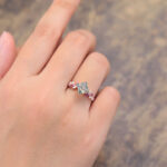 Princess Cut Moss Agate Engagement Ring Trio Side Stones Bridal Ring
