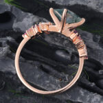 Princess Cut Moss Agate Engagement Ring Trio Side Stones Bridal Ring