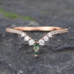Rose Gold Moss Agate Curved Wedding Band Pave Diamond Ring