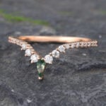 Rose Gold Moss Agate Curved Wedding Band Pave Diamond Ring