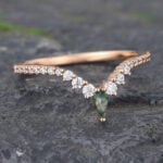 Rose Gold Moss Agate Curved Wedding Band Pave Diamond Ring