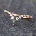 Rose Gold Moss Agate Curved Wedding Band Pave Diamond Ring
