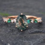 Oval Cut Moss Agate Rose Gold Ring Anniversary Promise Ring for Women