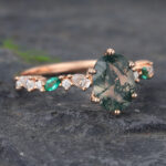 Oval Cut Moss Agate Rose Gold Ring Anniversary Promise Ring for Women