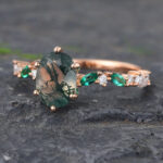 Oval Cut Moss Agate Rose Gold Ring Anniversary Promise Ring for Women