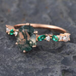 Oval Cut Moss Agate Rose Gold Ring Anniversary Promise Ring for Women