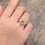 Rose Gold Moss Agate Engagement Ring Vintage Art Deco Ring